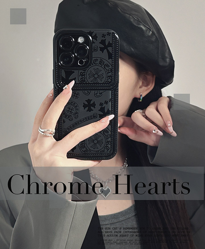 ブラック chrome hearts風 iphone 15 プラス カバー